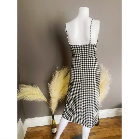 Zara Black & White Plaid Midi Dress w/ Slit - Picture 4 of 9